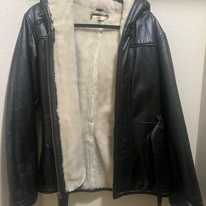 Vintage Wilsons Leather Black Jacket with Cream Faux Fur